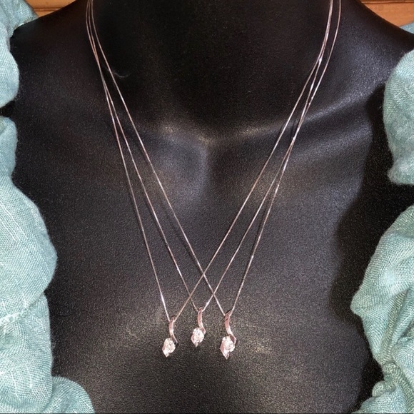 Set of 3 Solid 14K White Gold Natural Diamond Solitaire Necklace Designer Sirena - Picture 2 of 16